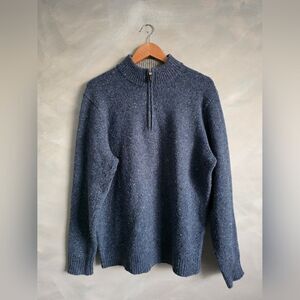 Peter Millar Donegal Blue Fleck Merino Wool & Alpaca 1/4 Zip Pullover Sweater L